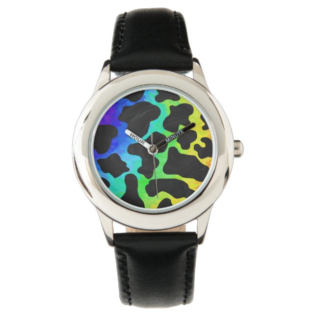 Cow Black and Rainbow Print Watch (Front)