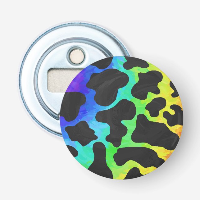 Cow Black and Rainbow Stuff Bottle Opener (Front)