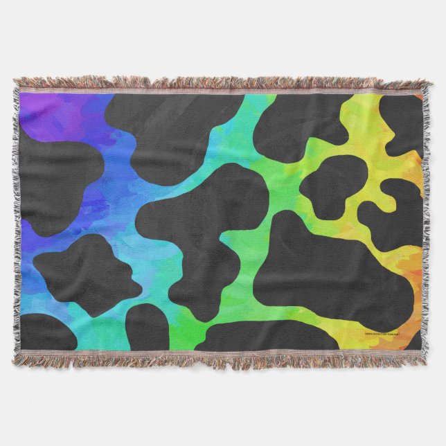 Cow Black and Rainbow Stuff Throw Blanket (Front)
