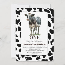 Cow Black and White Birthday Invitation