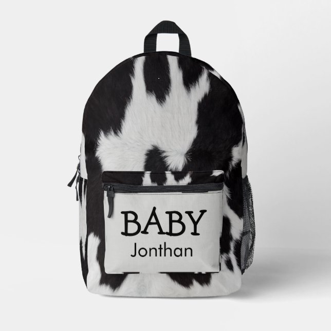 Cow Black and White Cow Printed Backpack (Front)