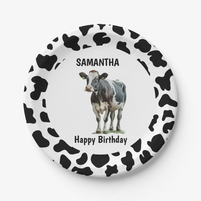 Cow Black and White Paper Plate (Front)
