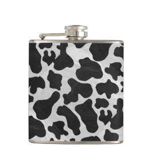 Cow Black and White Print Hip Flask