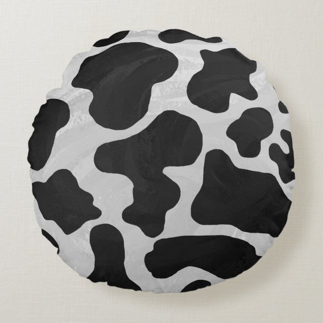 Cow Black and White Print Round Pillow (Front)