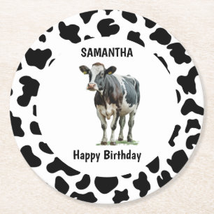 Cow Black and White Round Paper Coaster