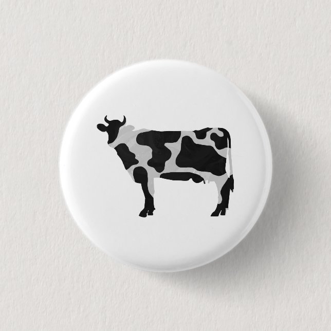 Cow Black and White Silhouette 1 Inch Round Button (Front)
