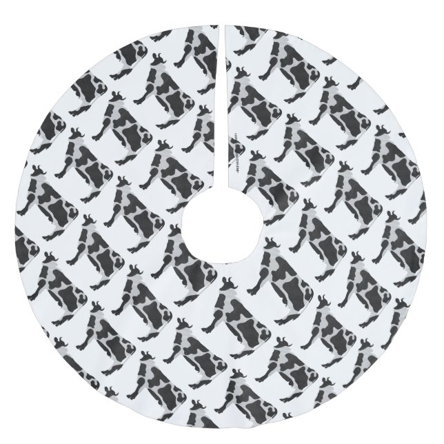 Cow Black and White Silhouette Brushed Polyester Tree Skirt (Front)