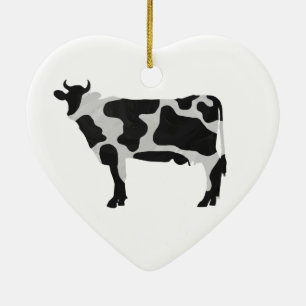 Cow Black and White Silhouette Ceramic Ornament