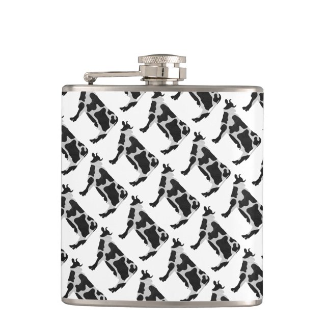 Cow Black and White Silhouette Hip Flask (Front)
