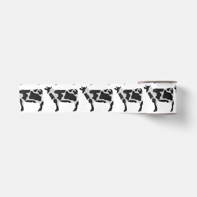 Cow Black and White Silhouette Satin Ribbon (Front)