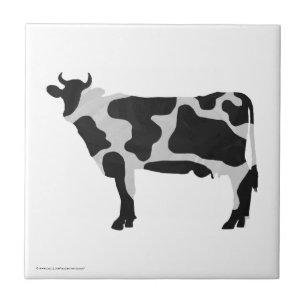 Cow Black and White Silhouette Tile