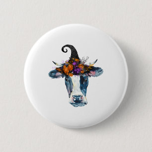 Cow Black White Halloween Witch 2 Inch Round Button
