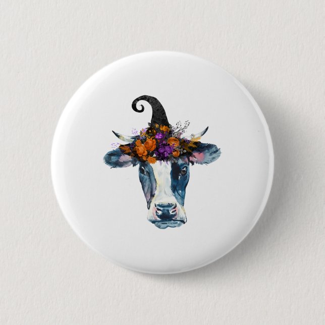 Cow Black White Halloween Witch 2 Inch Round Button (Front)