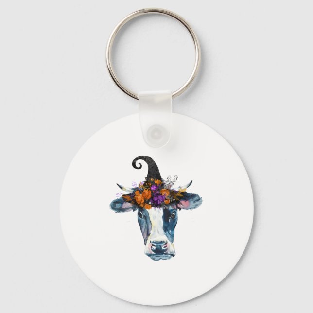 Cow Black White Halloween Witch Keychain (Front)