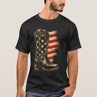 Cow Boots American Flag 4Th Of July Cow T-Shirt