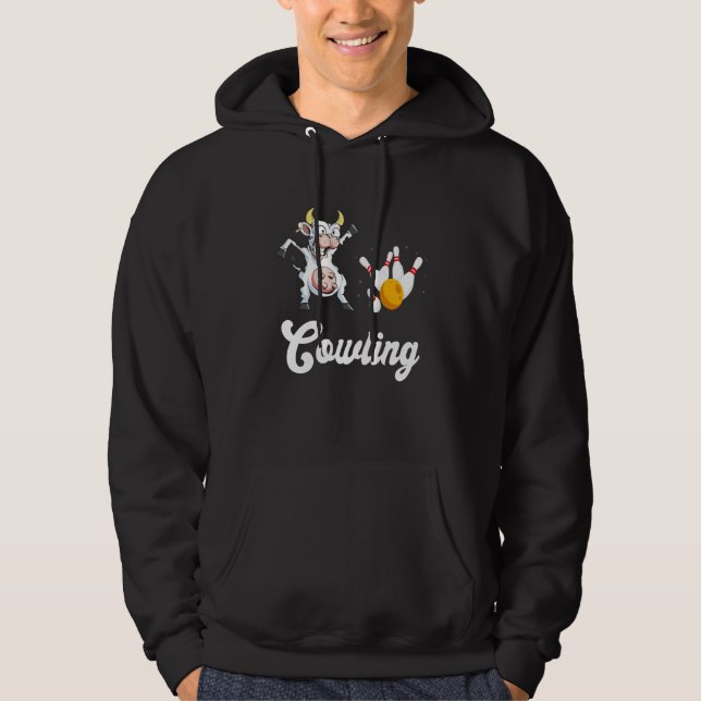 Cow Bowling Bowler Bowling Team Bowling Pin Strike Hoodie (Front)