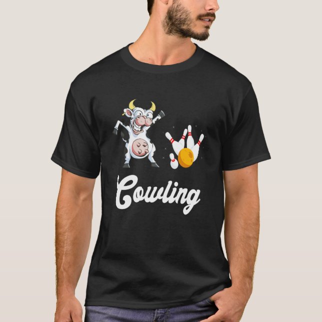 Cow Bowling Bowler Bowling Team Bowling Pin Strike T-Shirt (Front)