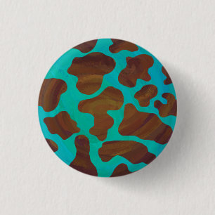 Cow Brown and Teal Print 1 Inch Round Button