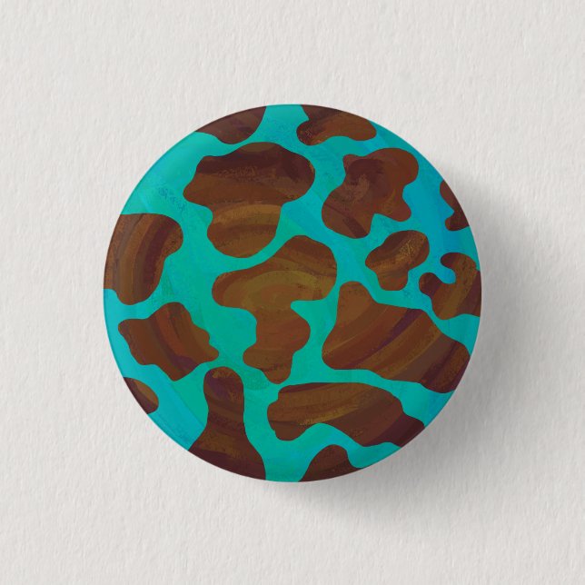 Cow Brown and Teal Print 1 Inch Round Button (Front)