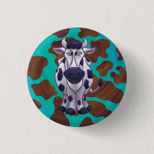Cow Brown and Teal Print 1 Inch Round Button