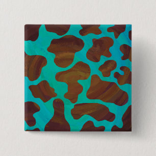 Cow Brown and Teal Print 2 Inch Square Button