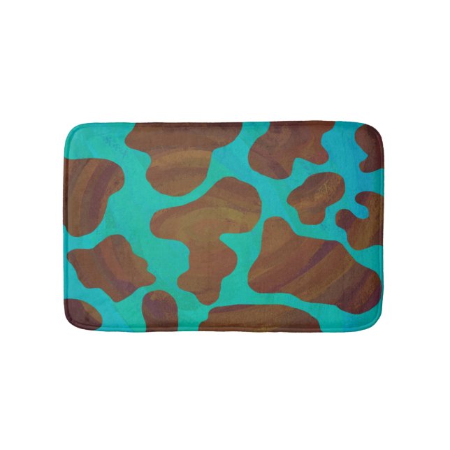 Cow Brown and Teal Print Bath Mat (Front)