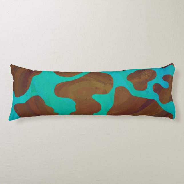 Cow Brown and Teal Print Body Pillow (Front)
