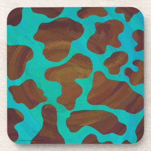 Cow Brown and Teal Print Coaster