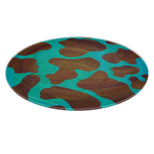 Cow Brown and Teal Print Cutting Board