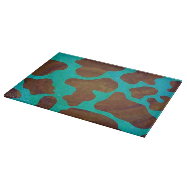 Cow Brown and Teal Print Cutting Board (Corner)