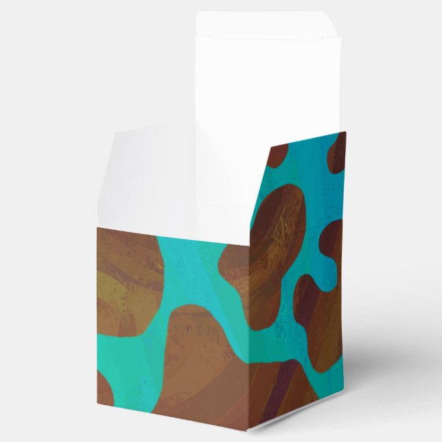 Cow Brown and Teal Print Favor Box (Opened)