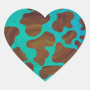 Cow Brown and Teal Print Heart Sticker