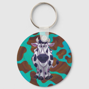 Cow Brown and Teal Print Keychain