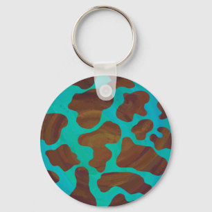 Cow Brown and Teal Print Keychain