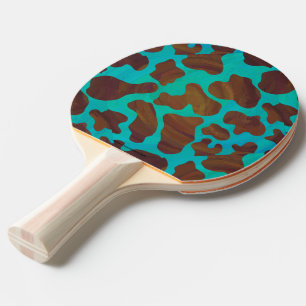 Cow Brown and Teal Print Ping Pong Paddle