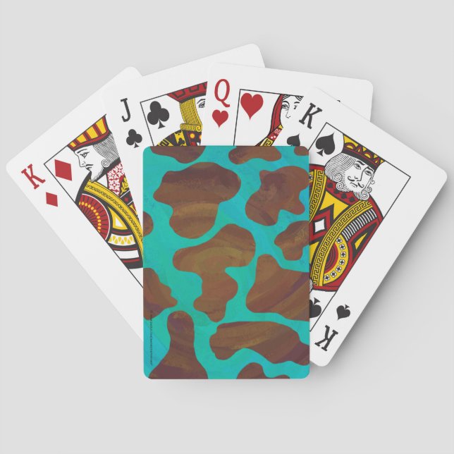 Cow Brown and Teal Print Playing Cards (Back)