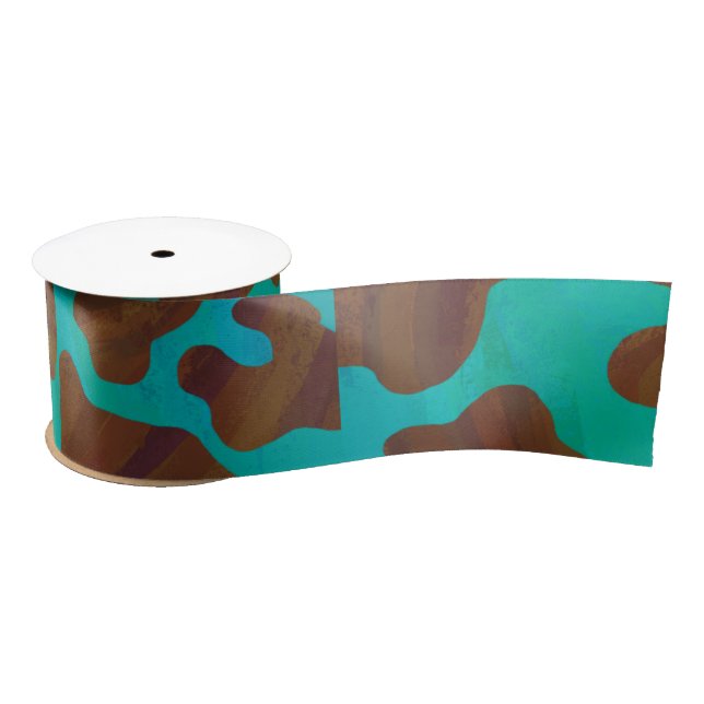 Cow Brown and Teal Print Satin Ribbon (Spool)
