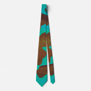 Cow Brown and Teal Print Tie