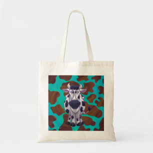 Cow Brown and Teal Print Tote Bag
