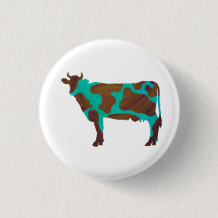 Cow Brown and Teal Silhouette 1 Inch Round Button