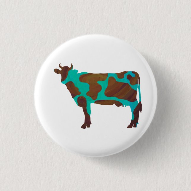 Cow Brown and Teal Silhouette 1 Inch Round Button (Front)