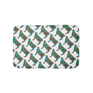 Cow Brown and Teal Silhouette Bath Mat
