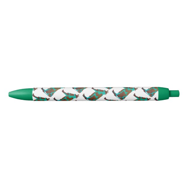 Cow Brown and Teal Silhouette Black Ink Pen (Front)