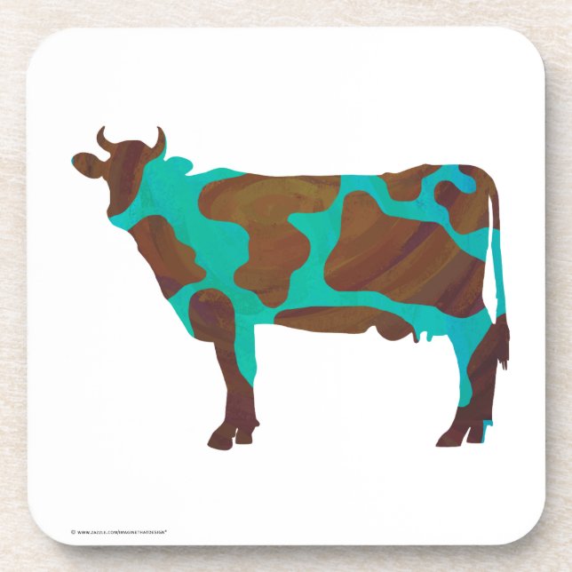 Cow Brown and Teal Silhouette Coaster (Front)