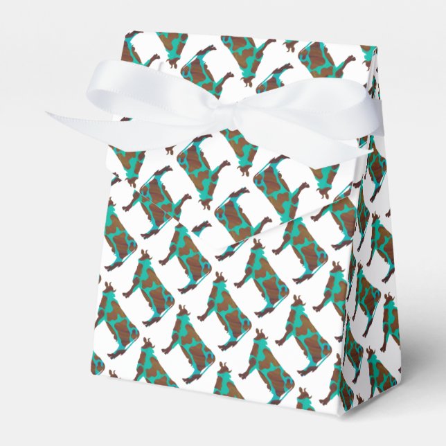 Cow Brown and Teal Silhouette Favor Box (Front Side)