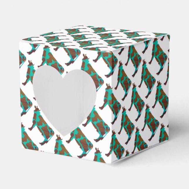 Cow Brown and Teal Silhouette Favor Box (Front Side)