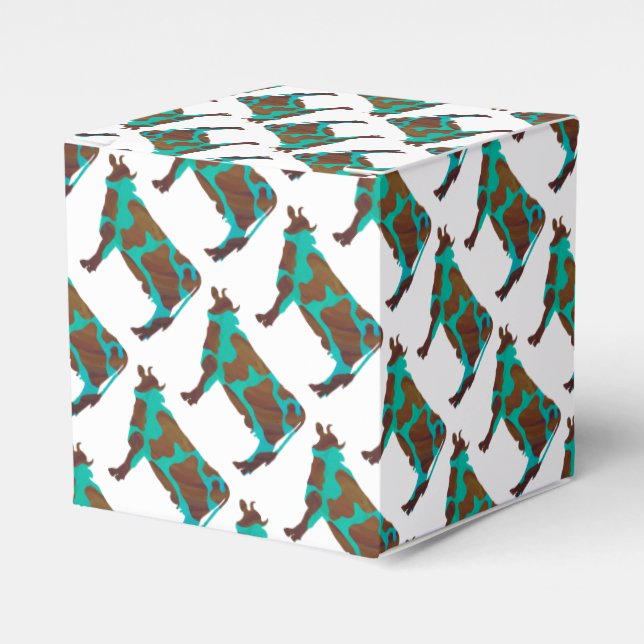 Cow Brown and Teal Silhouette Favor Box (Front Side)