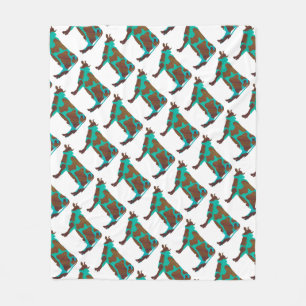 Cow Brown and Teal Silhouette Fleece Blanket
