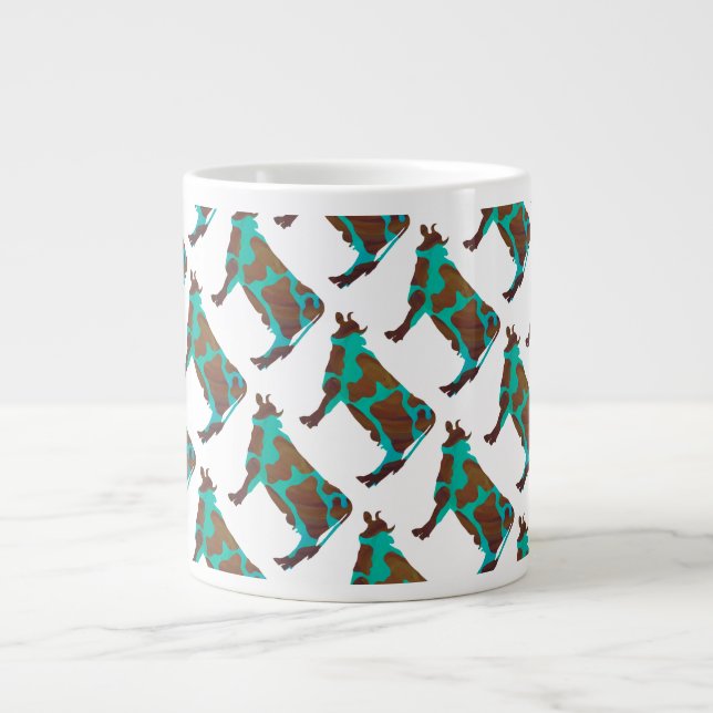 Cow Brown and Teal Silhouette Large Coffee Mug (Front)