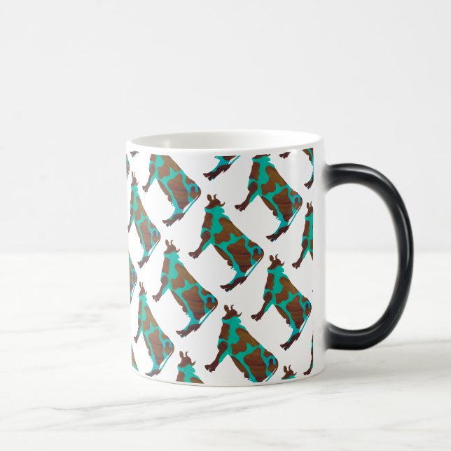 Cow Brown and Teal Silhouette Magic Mug (Right)